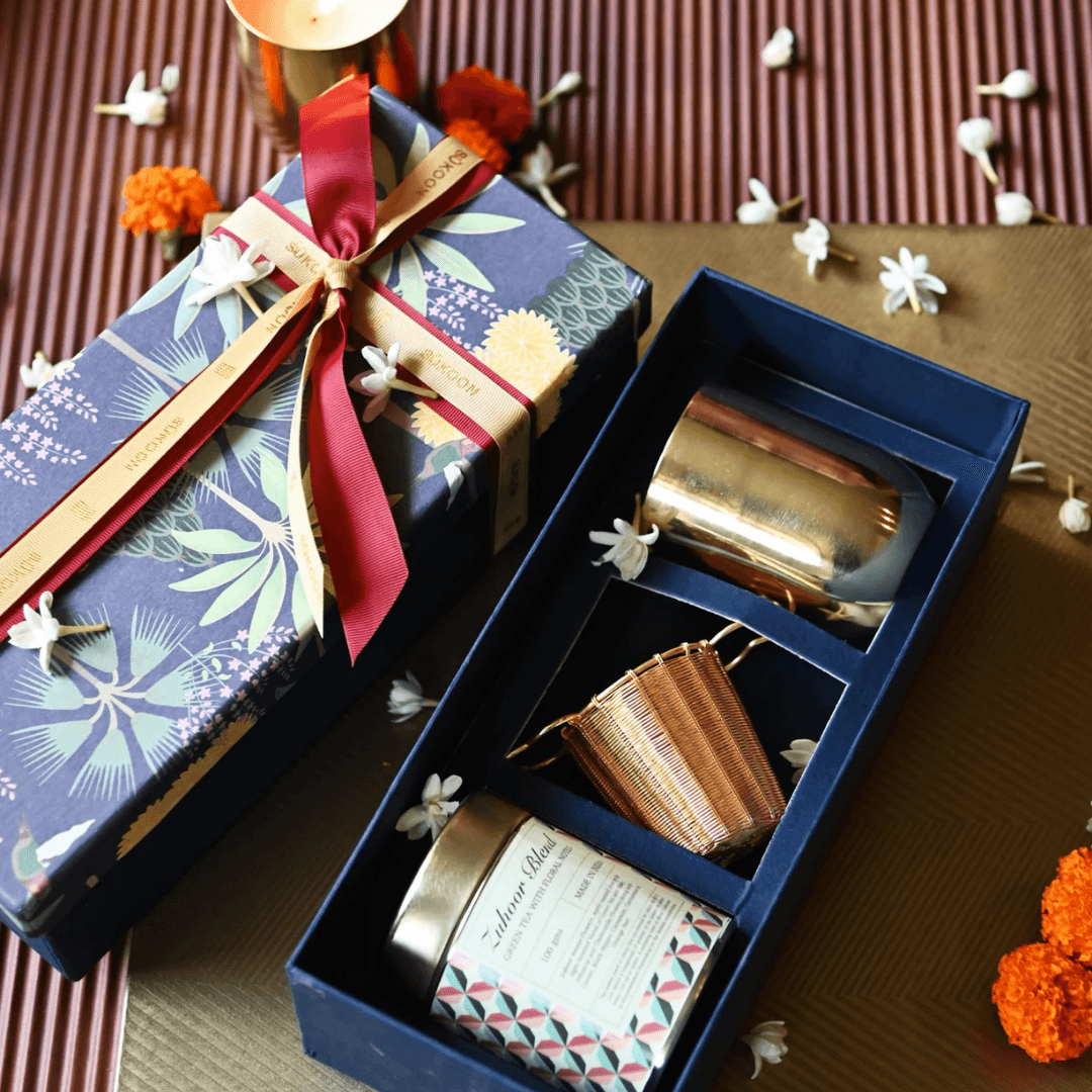 Alama Candle, Zuhoor Blend Tea and Brass Strainer